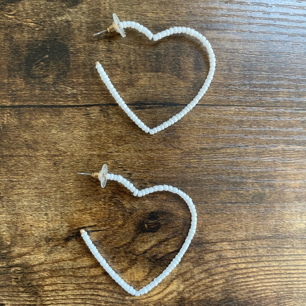 Beaded white heart earrings